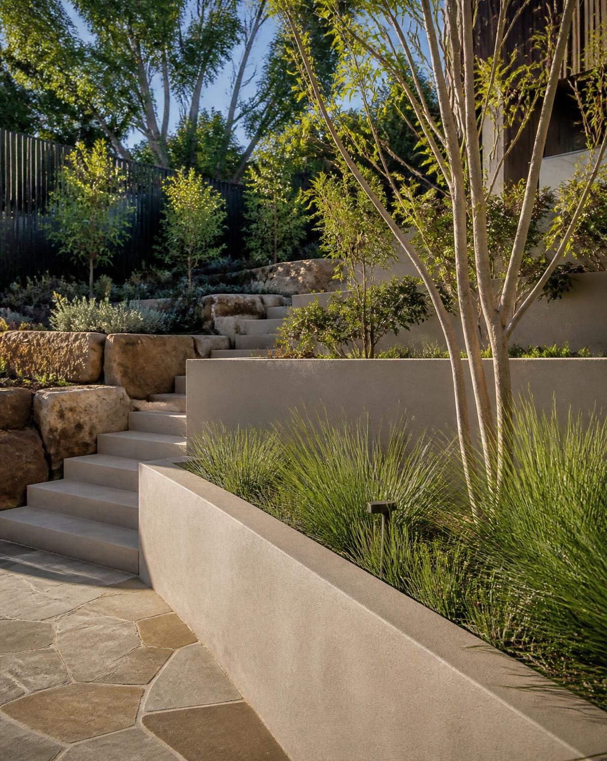 Brisbane landscaping project — modern outdoor retaining wall and garden construction
